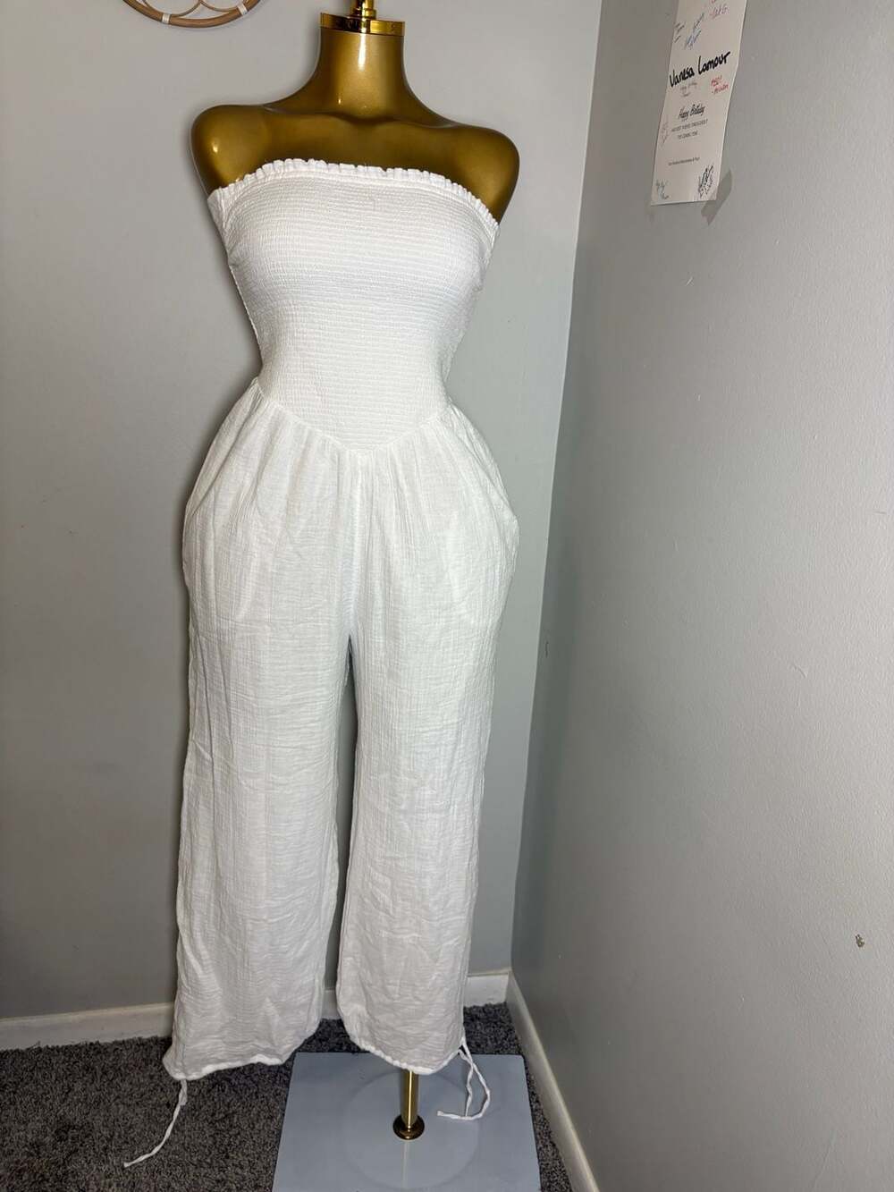 Women's 100% Cotton A&F Sydney Smocked Strapless Balloon Leg Jumpsuit